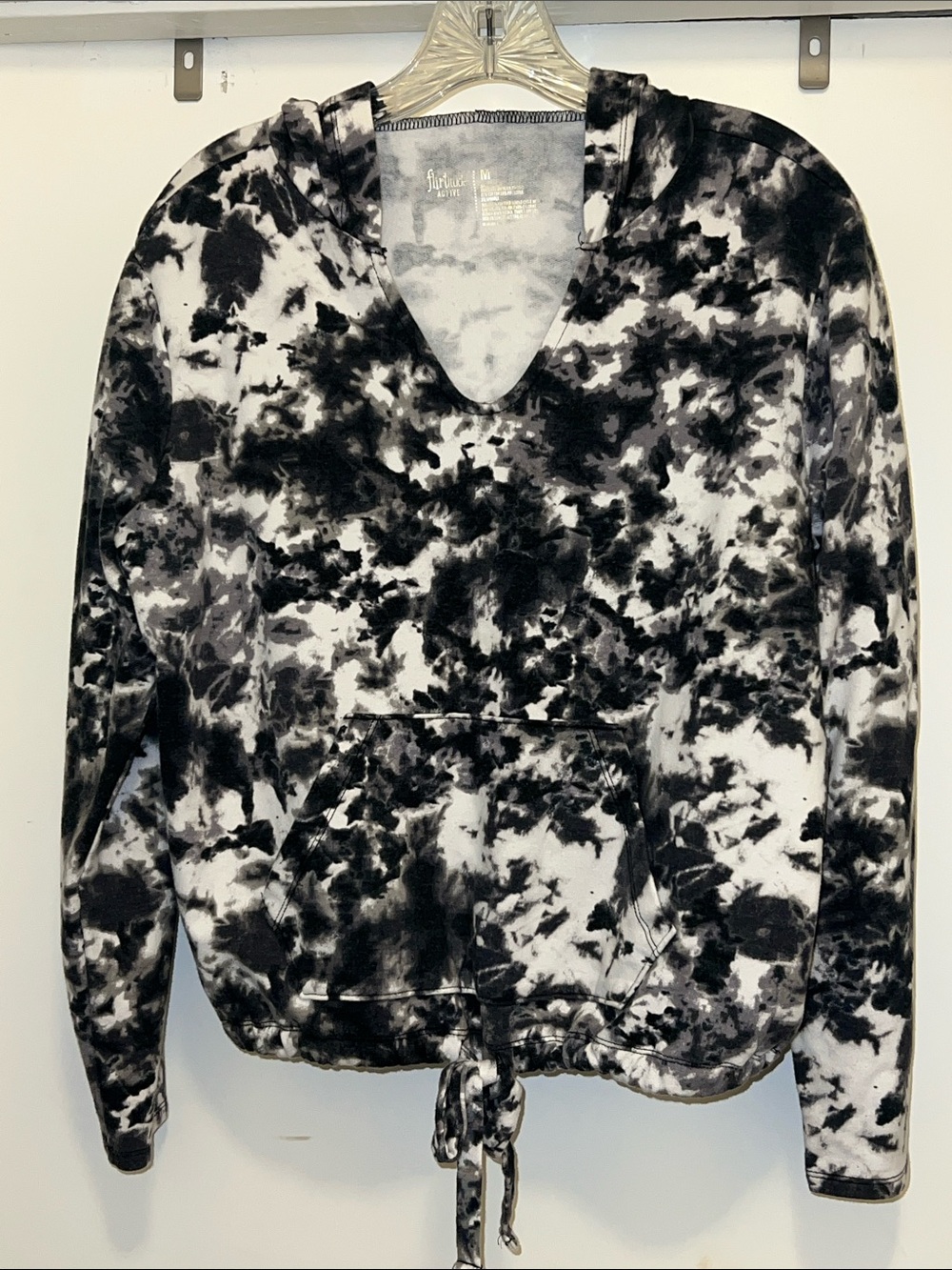 flirtitude Black and White Tie-Dye Crop Hoodie
